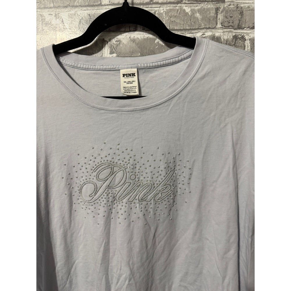 PINK Victoria's Secret Long Sleeve T-Shirt Light Blue Rhinestone Logo XXL - Picture 4 of 4